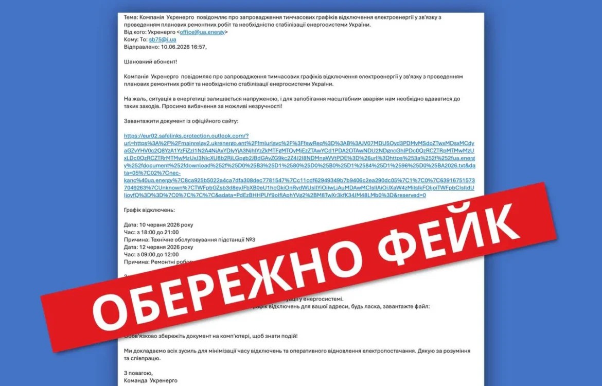 "Укренерго" попередило про нову хвилю шахрайських розсилок